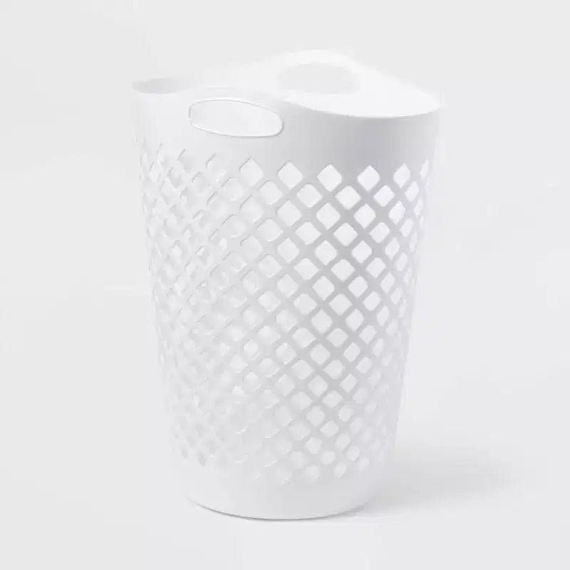 2.2bu Flexible Laundry Hamper White - Brightroom™: Tall Plastic Clothes Hamper with Built-In Handles, Diamond Pattern