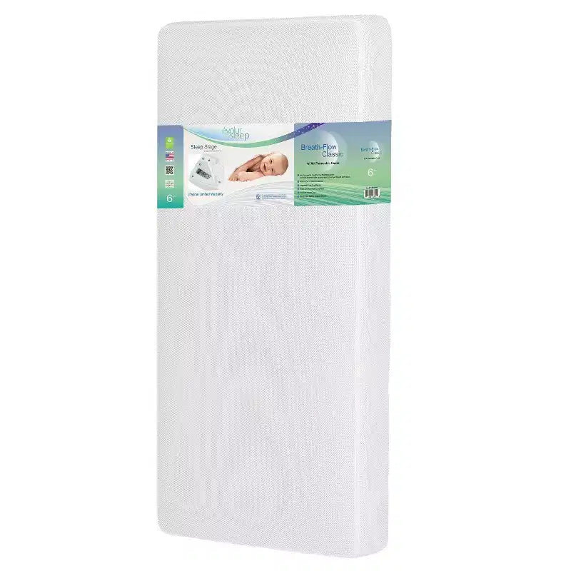 Matelas de berceau et de lit pour enfant Evolur Breath Flow Classic à ressorts intérieurs : Sensation moelleuse, housse en polyester, épaisseur de 6 po