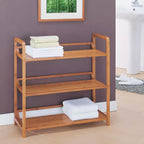 Étagère double large à trois niveaux en bambou marron - Organisez tout : Armoire d'angle en bois composite, Rangement universel