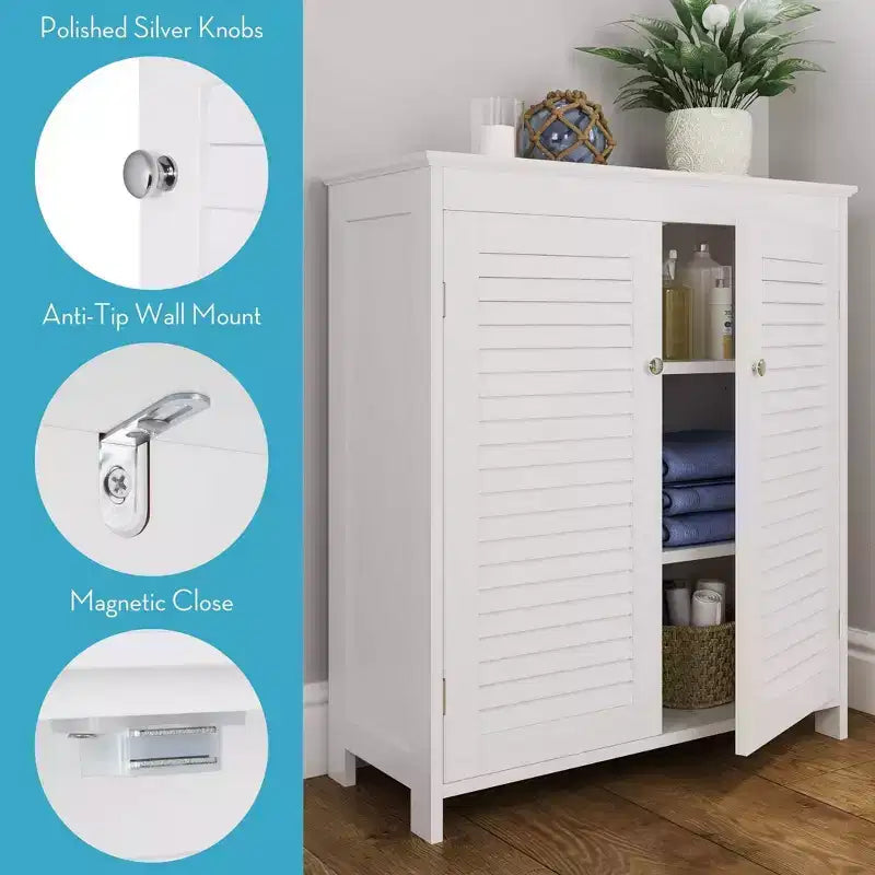 Meuble de rangement au sol RiverRidge Ellsworth pour salle de bain et buanderie avec portes et étagères réglables - Blanc