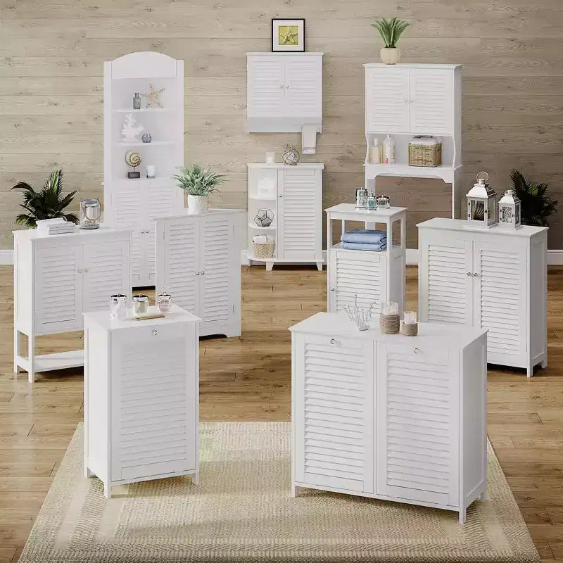 Meuble de rangement au sol RiverRidge Ellsworth pour salle de bain et buanderie avec portes et étagères réglables - Blanc
