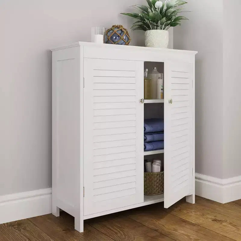 Meuble de rangement au sol RiverRidge Ellsworth pour salle de bain et buanderie avec portes et étagères réglables - Blanc
