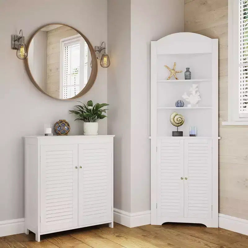 Meuble de rangement au sol RiverRidge Ellsworth pour salle de bain et buanderie avec portes et étagères réglables - Blanc
