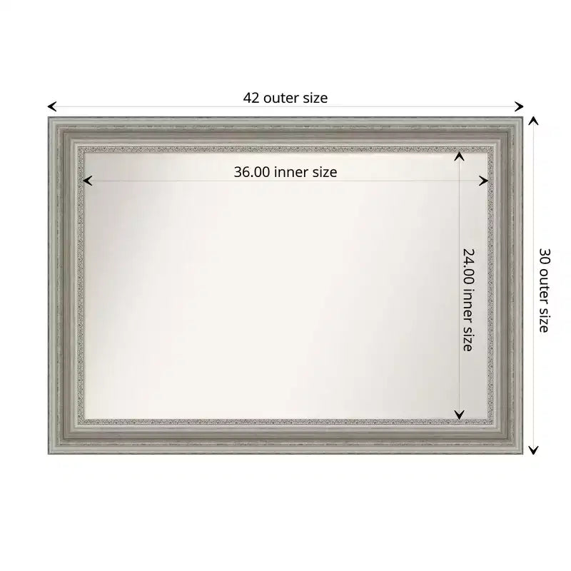 Miroir mural de salle de bain 42" x 30" sans biseau en argent - Amanti Art : Rectangle moderne, cadre en polystyrène