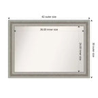 Miroir mural de salle de bain 42" x 30" sans biseau en argent - Amanti Art : Rectangle moderne, cadre en polystyrène