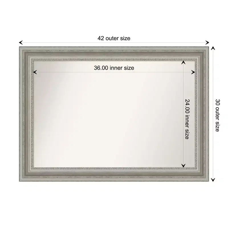 Miroir mural de salle de bain 42" x 30" sans biseau en argent - Amanti Art : Rectangle moderne, cadre en polystyrène