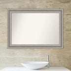 Miroir mural de salle de bain 42" x 30" sans biseau en argent - Amanti Art : Rectangle moderne, cadre en polystyrène