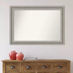 Miroir mural de salle de bain 42" x 30" sans biseau en argent - Amanti Art : Rectangle moderne, cadre en polystyrène