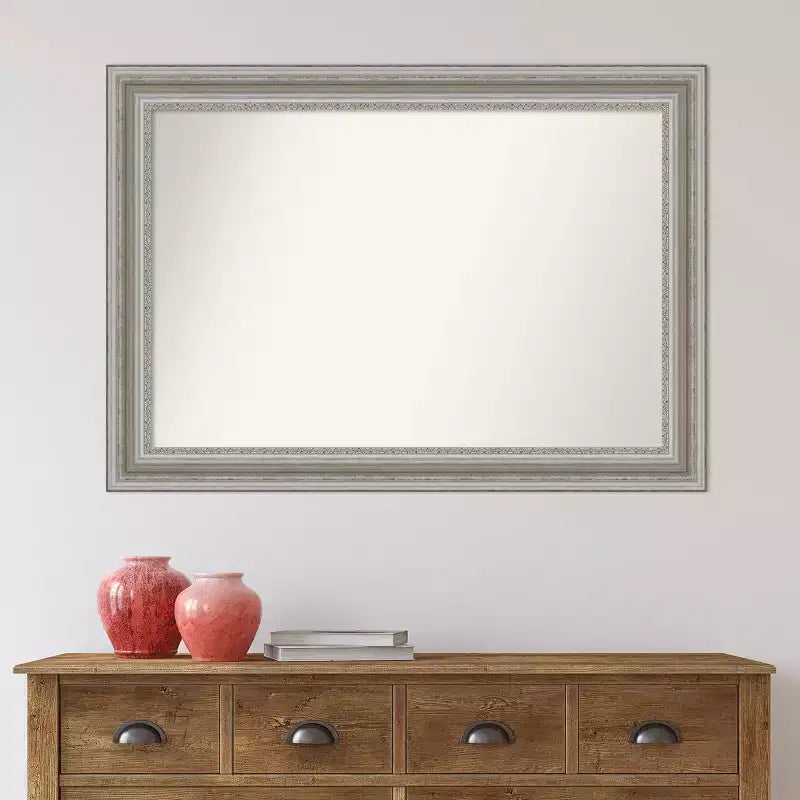 Miroir mural de salle de bain 42" x 30" sans biseau en argent - Amanti Art : Rectangle moderne, cadre en polystyrène