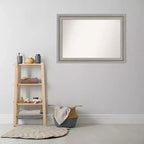 Miroir mural de salle de bain 42" x 30" sans biseau en argent - Amanti Art : Rectangle moderne, cadre en polystyrène