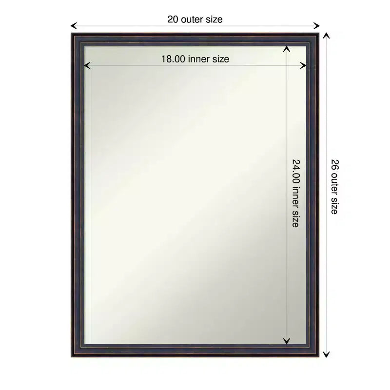Miroir Mural de Salle de Bain 20" x 26" avec Cadre en Bois Biseauté Bronze Foncé - Amanti Art : Rectangle, Style Moderne, Fixation Murale, Quincaillerie Incluse