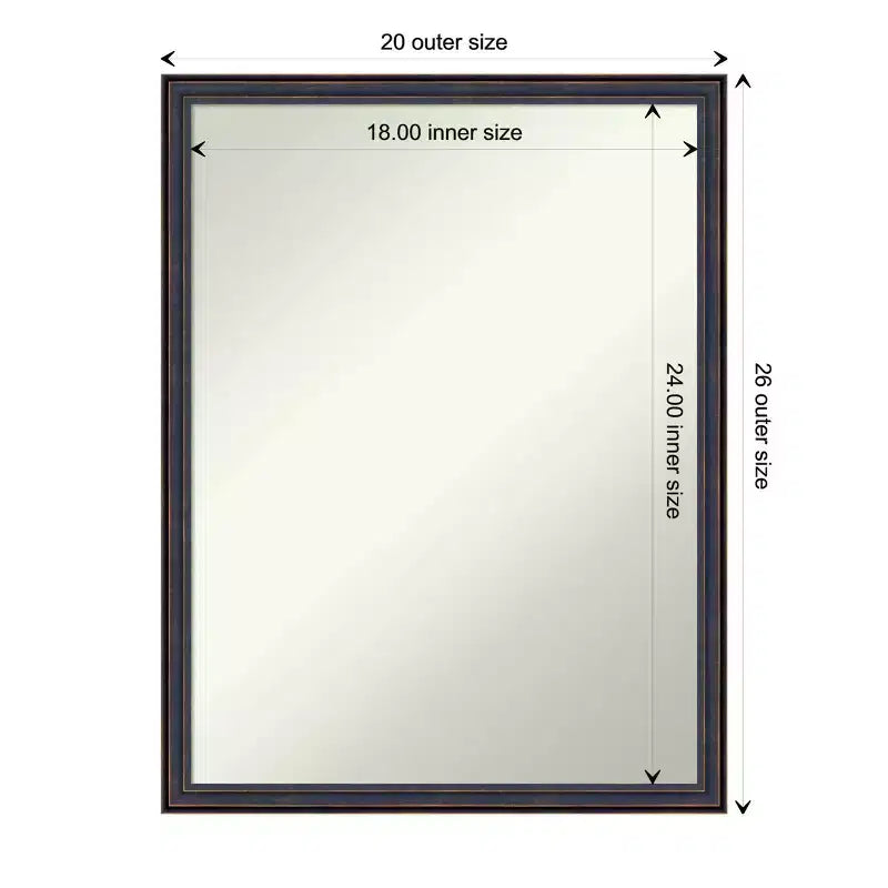 Miroir Mural de Salle de Bain 20" x 26" avec Cadre en Bois Biseauté Bronze Foncé - Amanti Art : Rectangle, Style Moderne, Fixation Murale, Quincaillerie Incluse