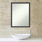 Miroir Mural de Salle de Bain 20" x 26" avec Cadre en Bois Biseauté Bronze Foncé - Amanti Art : Rectangle, Style Moderne, Fixation Murale, Quincaillerie Incluse