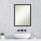 Miroir Mural de Salle de Bain 20" x 26" avec Cadre en Bois Biseauté Bronze Foncé - Amanti Art : Rectangle, Style Moderne, Fixation Murale, Quincaillerie Incluse