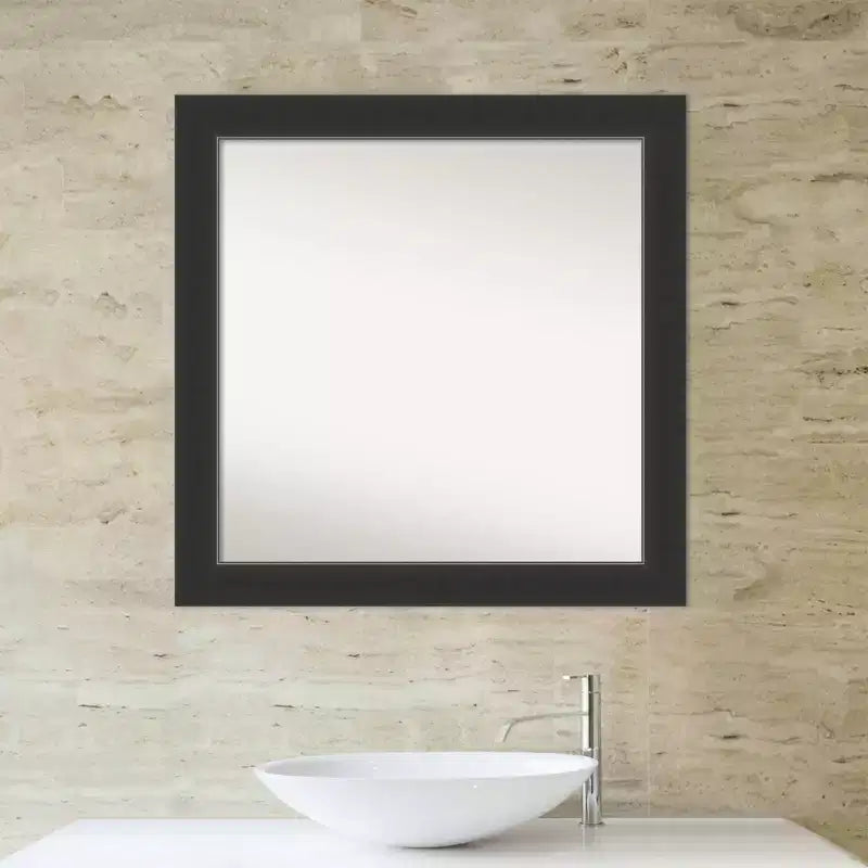 Miroir mural de salle de bain en bois Corvino sans biseau, 31" x 31", noir - Amanti Art : Carré moderne, à fixer au mur, cadre en bois