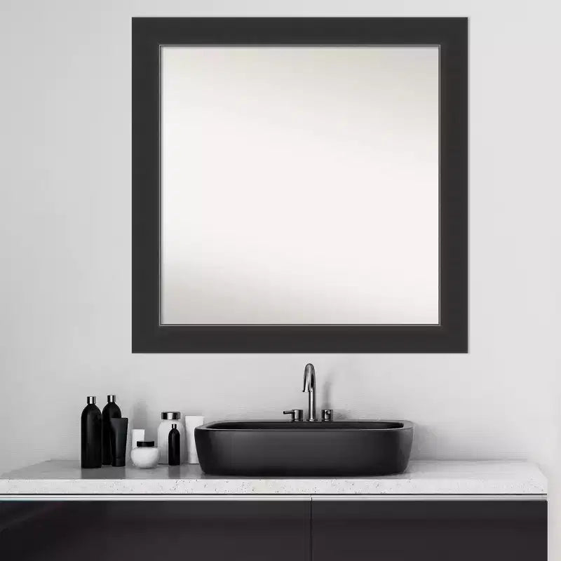 Miroir mural de salle de bain en bois Corvino sans biseau, 31" x 31", noir - Amanti Art : Carré moderne, à fixer au mur, cadre en bois