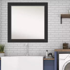 Miroir mural de salle de bain en bois Corvino sans biseau, 31" x 31", noir - Amanti Art : Carré moderne, à fixer au mur, cadre en bois
