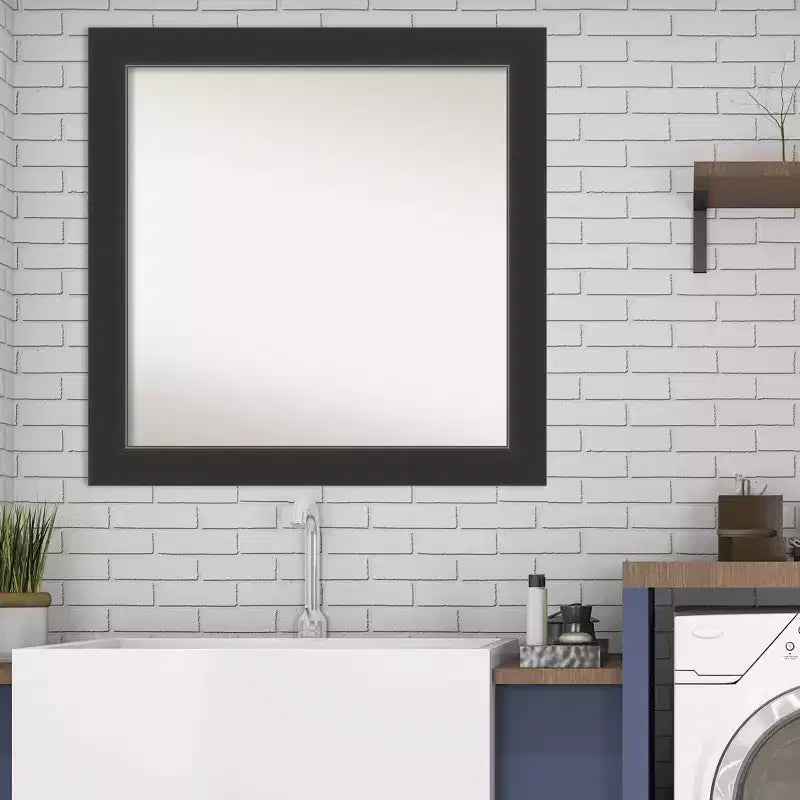 Miroir mural de salle de bain en bois Corvino sans biseau, 31" x 31", noir - Amanti Art : Carré moderne, à fixer au mur, cadre en bois