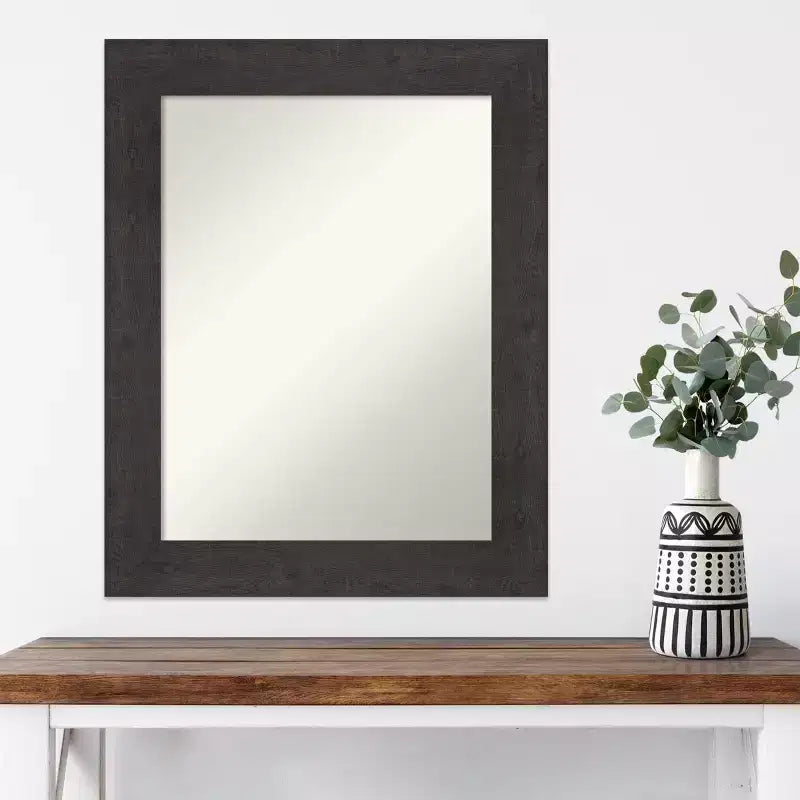 Miroir mural rustique en planches d'Espresso, 24 po x 30 po, sans biseau - Amanti Art : Rectangle, cadre en polystyrène, fixation murale