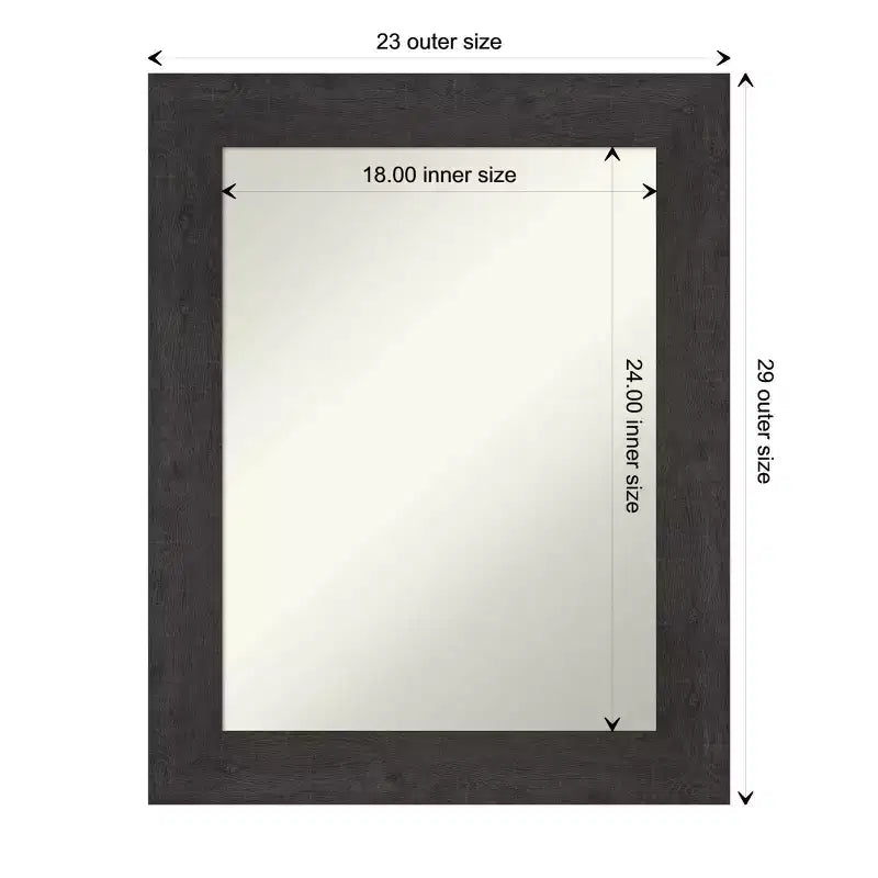 Miroir mural rustique en planches d'Espresso, 24 po x 30 po, sans biseau - Amanti Art : Rectangle, cadre en polystyrène, fixation murale