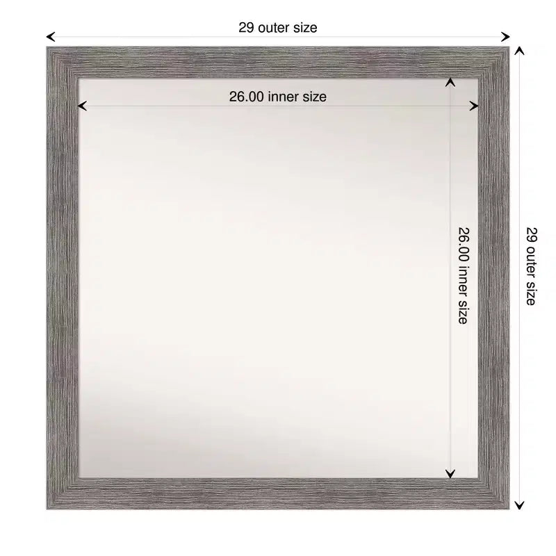 Miroir mural étroit de salle de bain gris rayé sans biseau 30 po x 30 po - Amanti Art : Quincaillerie de montage incluse, cadre en polystyrène