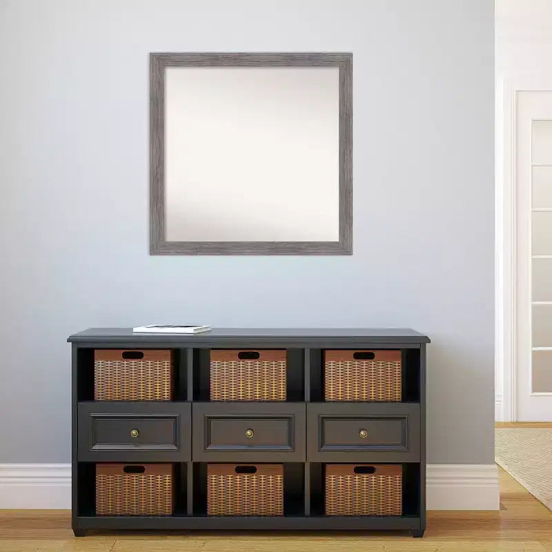 Miroir mural étroit de salle de bain gris rayé sans biseau 30 po x 30 po - Amanti Art : Quincaillerie de montage incluse, cadre en polystyrène