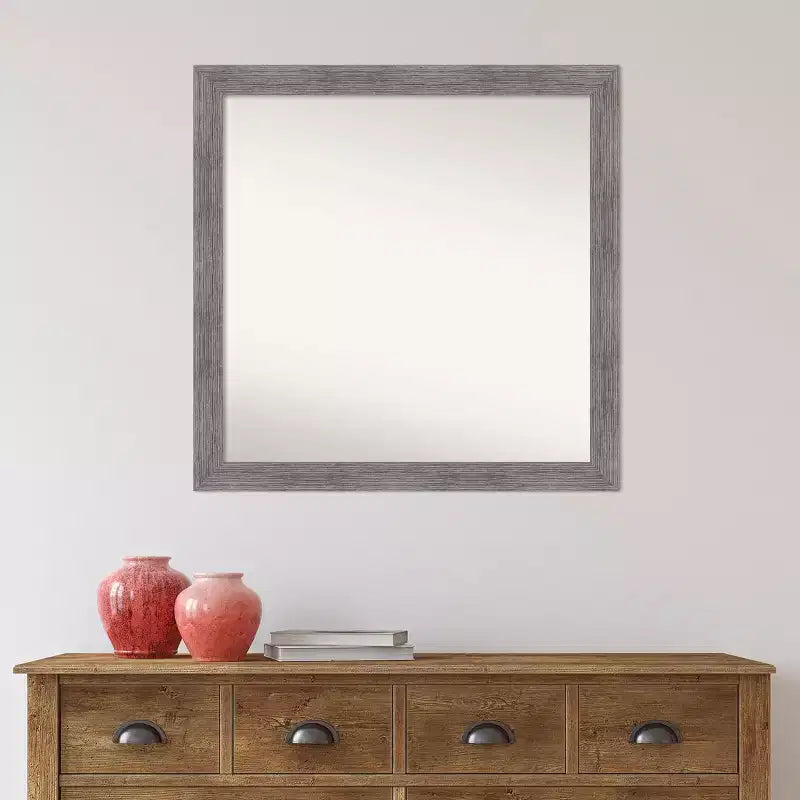 Miroir mural étroit de salle de bain gris rayé sans biseau 30 po x 30 po - Amanti Art : Quincaillerie de montage incluse, cadre en polystyrène