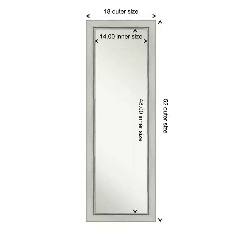 Miroir de porte pleine longueur sans biseau Flair Patina argent 18 po x 52 po – Amanti Art : pour chambre à coucher, montage mural, facile à accrocher