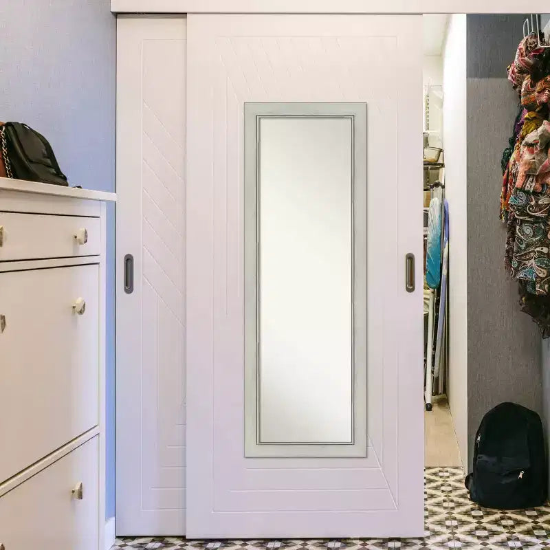 Miroir de porte pleine longueur sans biseau Flair Patina argent 18 po x 52 po – Amanti Art : pour chambre à coucher, montage mural, facile à accrocher