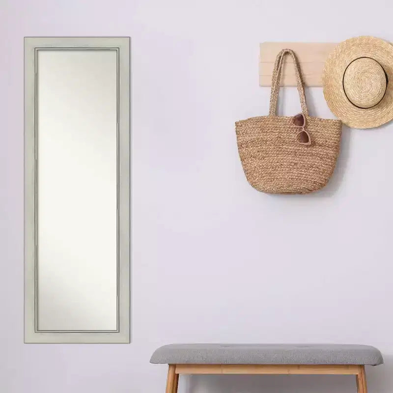 Miroir de porte pleine longueur sans biseau Flair Patina argent 18 po x 52 po – Amanti Art : pour chambre à coucher, montage mural, facile à accrocher