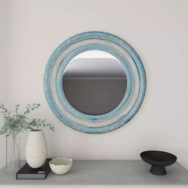 Miroir Mural Sculpté Floral en Bois Beige - Olivia & May : Cottage Champêtre, Cadre en MDF, Aucun Assemblage Requis
