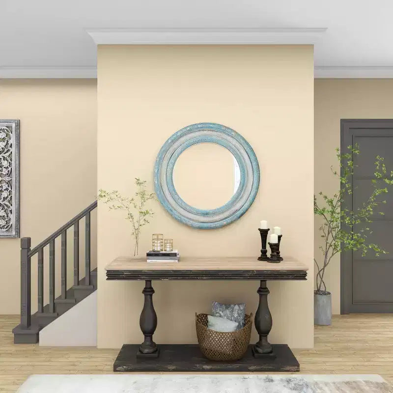 Miroir Mural Sculpté Floral en Bois Beige - Olivia & May : Cottage Champêtre, Cadre en MDF, Aucun Assemblage Requis