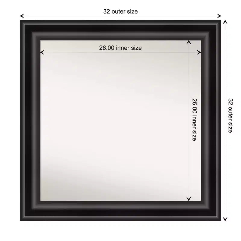 Miroir mural Grand Noir non biseauté 32 po x 32 po - Amanti Art
