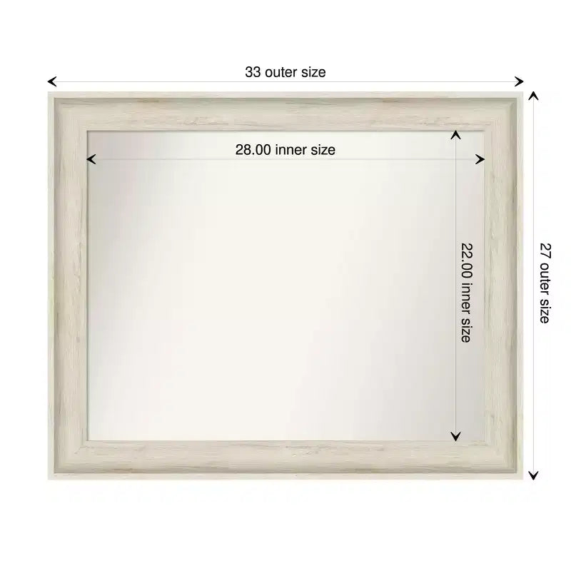 Miroir mural de salle de bain Amanti Art Regal Birch crème non biseauté 33" x 27" : Rectangulaire, cadre en polystyrène, montage mural