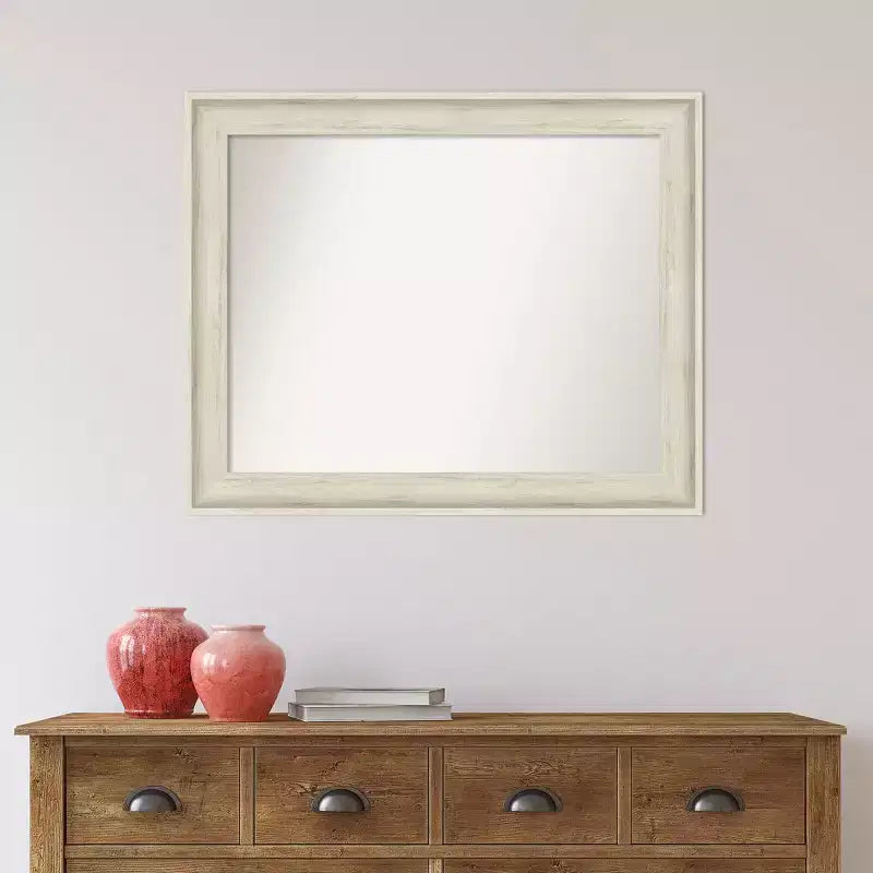 Miroir mural de salle de bain Amanti Art Regal Birch crème non biseauté 33" x 27" : Rectangulaire, cadre en polystyrène, montage mural