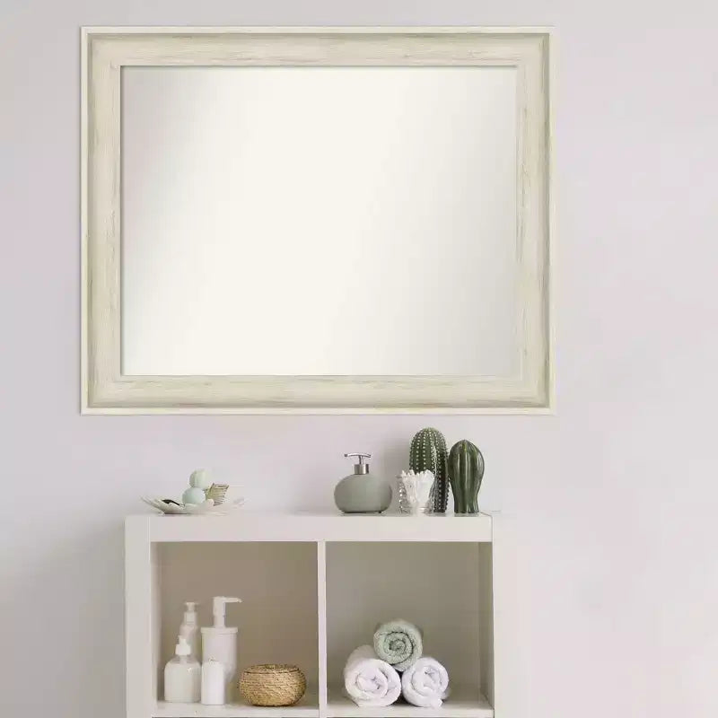 Miroir mural de salle de bain Amanti Art Regal Birch crème non biseauté 33" x 27" : Rectangulaire, cadre en polystyrène, montage mural