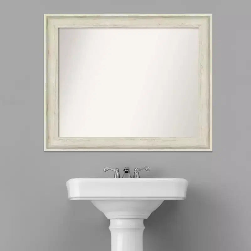 Miroir mural de salle de bain Amanti Art Regal Birch crème non biseauté 33" x 27" : Rectangulaire, cadre en polystyrène, montage mural