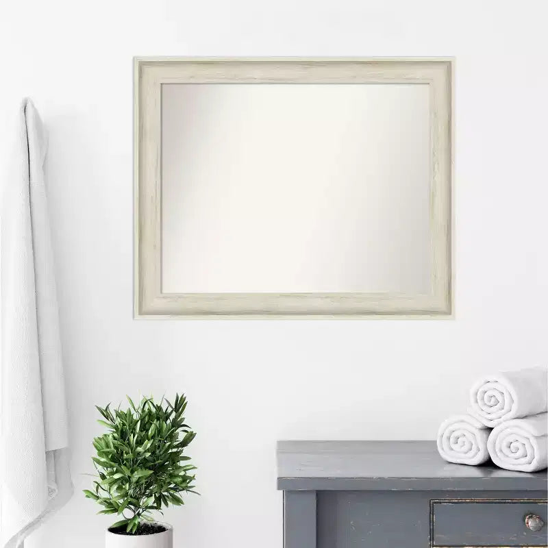 Miroir mural de salle de bain Amanti Art Regal Birch crème non biseauté 33" x 27" : Rectangulaire, cadre en polystyrène, montage mural