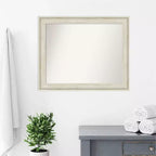 Miroir mural de salle de bain Amanti Art Regal Birch crème non biseauté 33" x 27" : Rectangulaire, cadre en polystyrène, montage mural