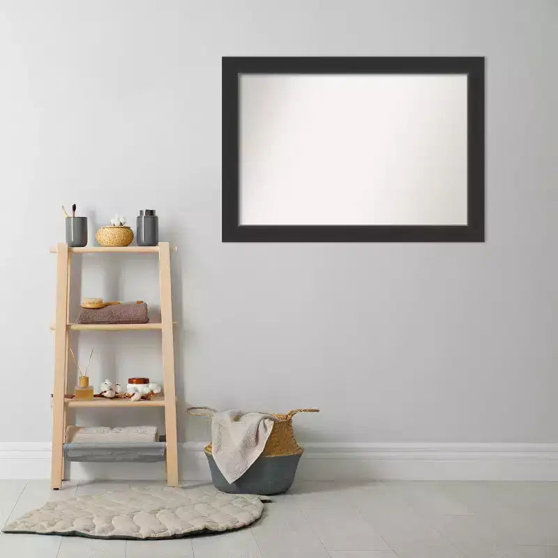 Miroir mural de salle de bain en bois Corvino non biseauté 41" x 29" noir - Amanti Art : Rectangle moderne, fixation murale, cadre en bois