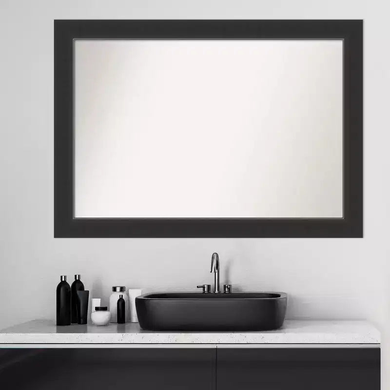 Miroir mural de salle de bain en bois Corvino non biseauté 41" x 29" noir - Amanti Art : Rectangle moderne, fixation murale, cadre en bois