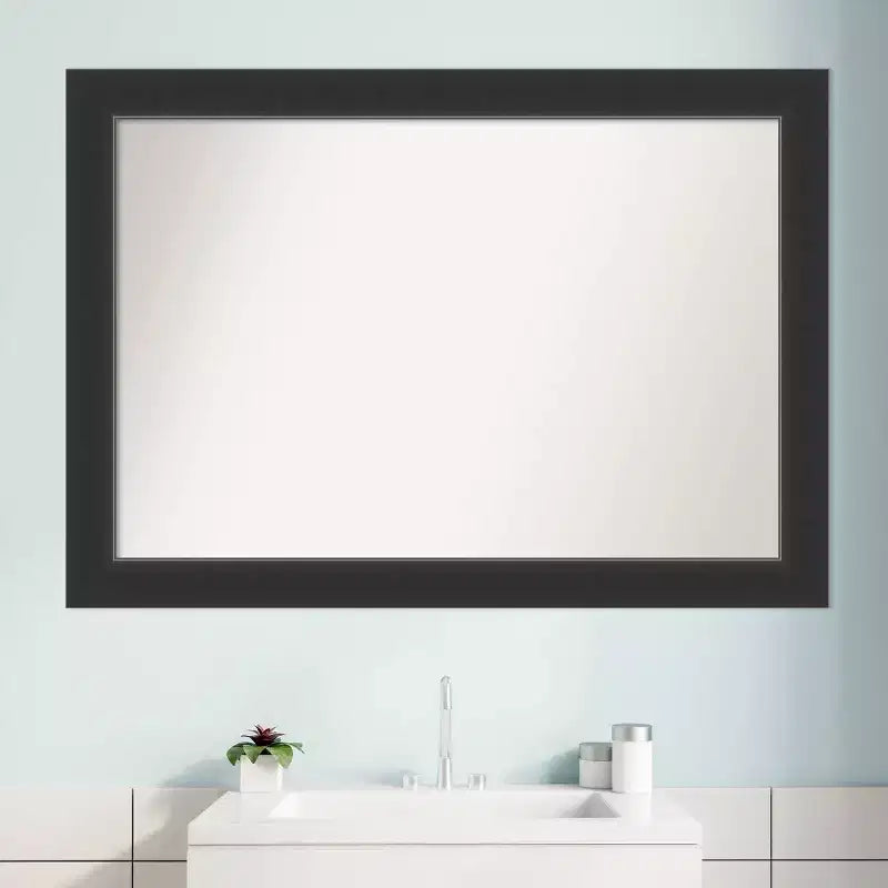 Miroir mural de salle de bain en bois Corvino non biseauté 41" x 29" noir - Amanti Art : Rectangle moderne, fixation murale, cadre en bois
