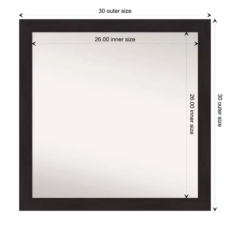 Miroir mural étroit Amanti Art de 76,2 cm x 76,2 cm non biseauté, couleur expresso