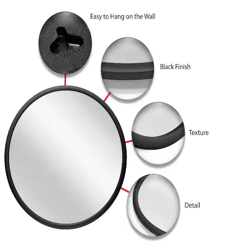 Miroir mural Nera noir de 22 po - Infinity Instruments : Style moderne, cadre en plastique, aucun assemblage, fixation murale