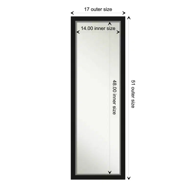 Miroir Amanti Art de 17 po x 51 po, sans biseau, en EVA noir et argent, étroit et pleine longueur, à accrocher à la porte