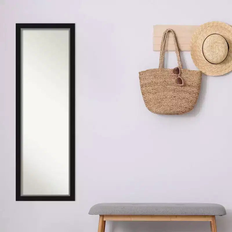 Miroir Amanti Art de 17 po x 51 po, sans biseau, en EVA noir et argent, étroit et pleine longueur, à accrocher à la porte