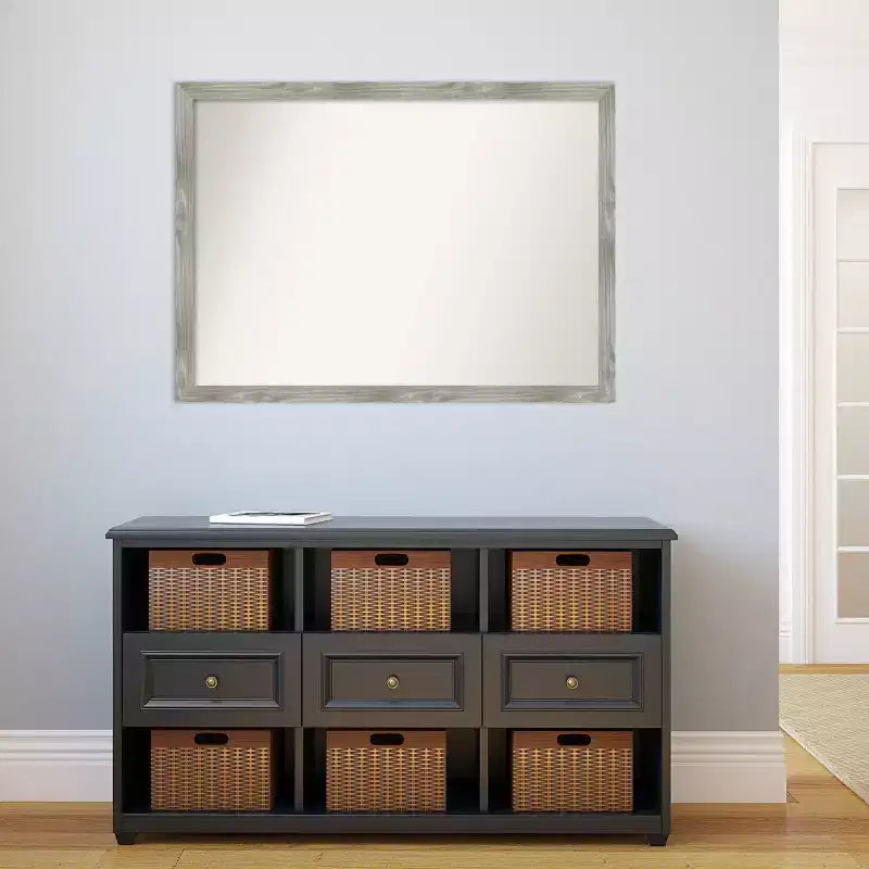 Miroir mural carré 41 po x 30 po non biseauté, gris colombe délavé - Amanti Art