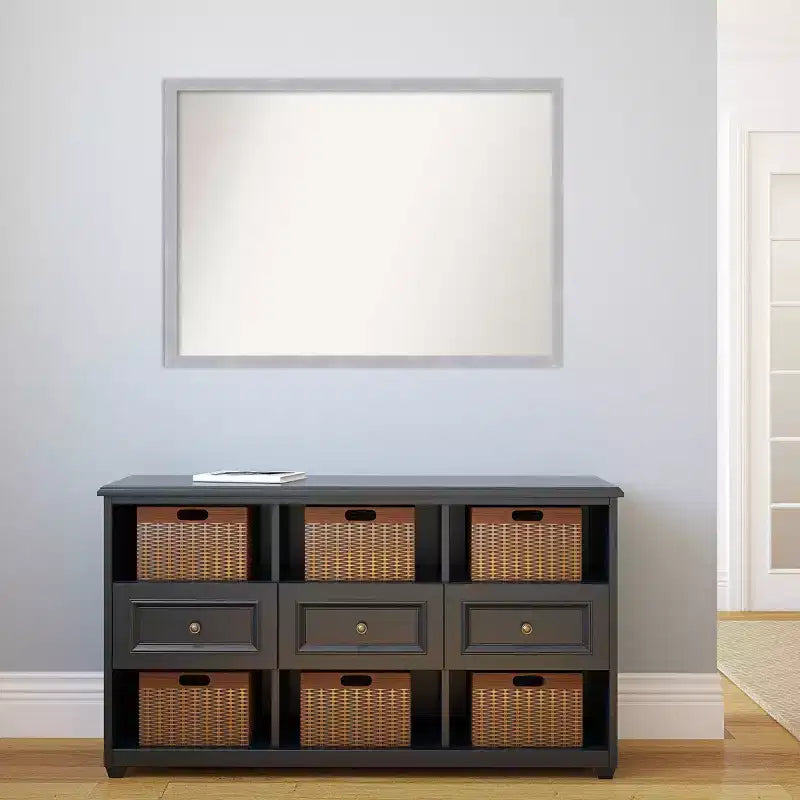 Miroir mural étroit Grace 40 po x 29 po, non biseauté, en nickel brossé - Amanti Art : Rectangle moderne, cadre en polystyrène