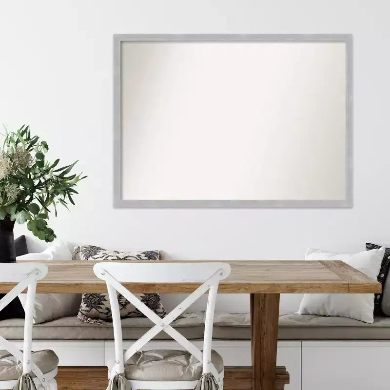Miroir mural étroit Grace 40 po x 29 po, non biseauté, en nickel brossé - Amanti Art : Rectangle moderne, cadre en polystyrène