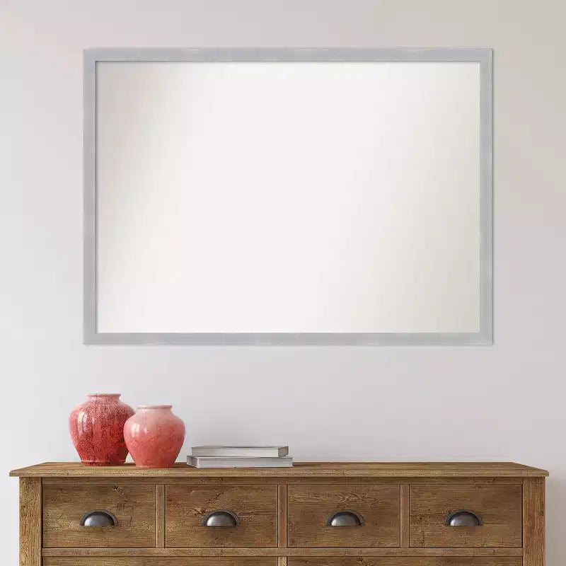 Miroir mural étroit Grace 40 po x 29 po, non biseauté, en nickel brossé - Amanti Art : Rectangle moderne, cadre en polystyrène